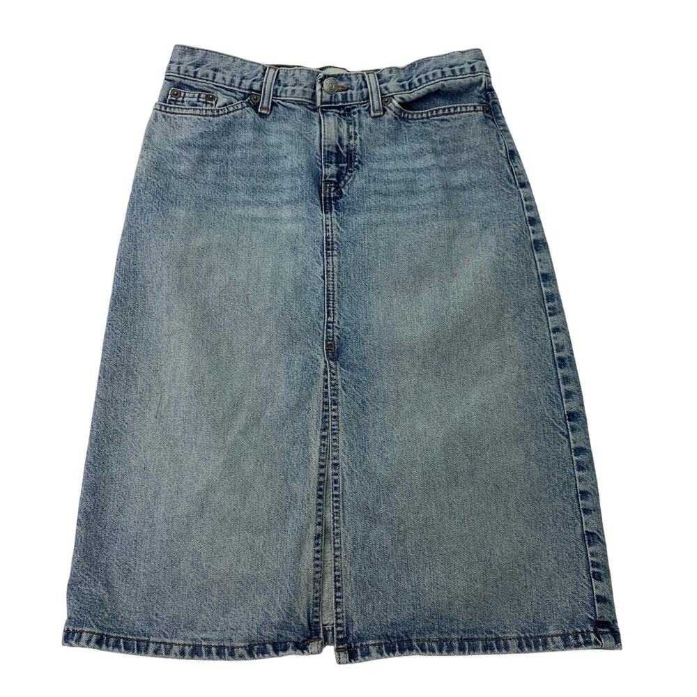 Vintage Gap Womens Sz 1 XS Stone Wash Denim Jean Skirt Zip Knee Length Y2K 1980s